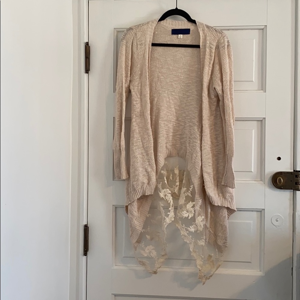 Lace Trimmed Cardigan - Cream